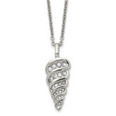 Stainless Steel Polished w/CZ Fancy Shell 22in Necklace